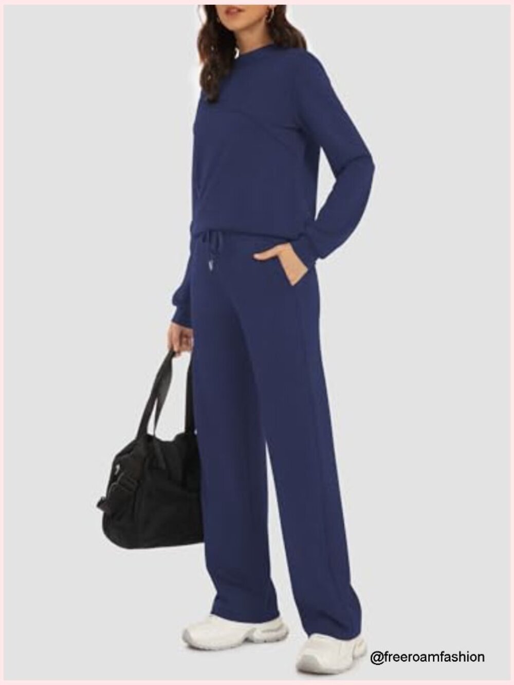 Boat Neck Sweatshirt Wide Leg Sweatpants Travel Loungeset - Picture 3 of 7